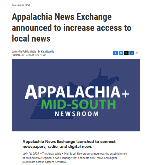 Appalachia News Exchange announced